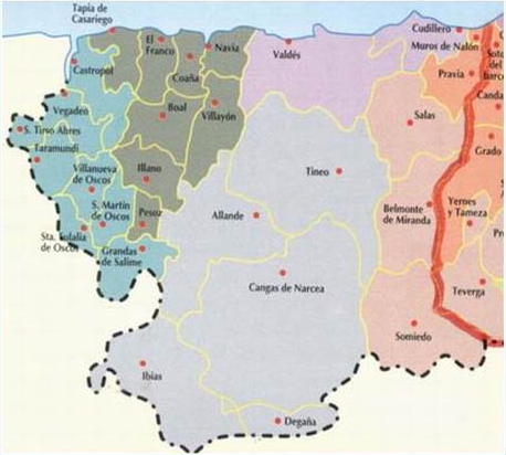 Mapa del occidente de Asturias